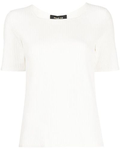 Paule Ka Ribbed-knit Cotton-blend Top - White