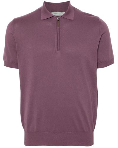 Canali Zip-up Cotton Polo Shirt - Purple