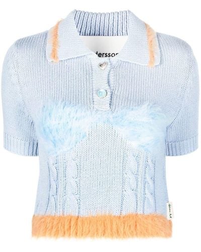 ANDERSSON BELL Contrasting-border Knitted Pollo Shirt - Blue