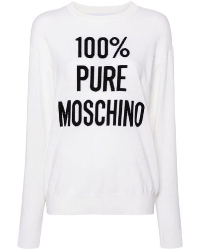 Moschino Intarsien-Pullover mit Slogan - Weiß