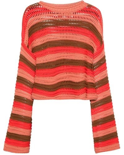 La DoubleJ Bell-sleeve Striped Sweater - Red
