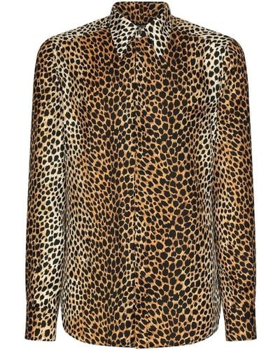 Dolce & Gabbana Leopard-print Long-sleeve Shirt - Brown