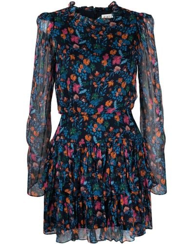 Saloni Ava-B Kleid mit Blumen-Print - Blau
