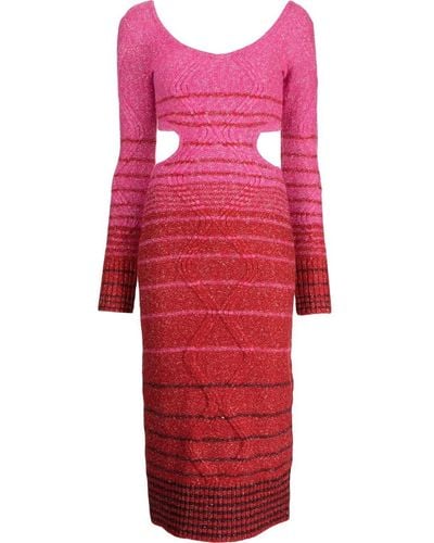 STAUD Stripe-print Cut-out Dress - Red