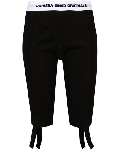 Natasha Zinko Logo-waistband Ribbed Shorts - Black