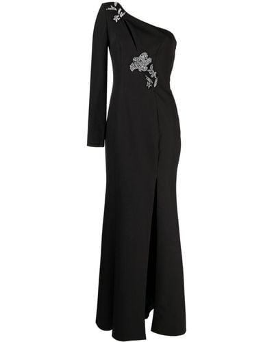 Marchesa Floral-appliqué Asymmetric Gown - Black