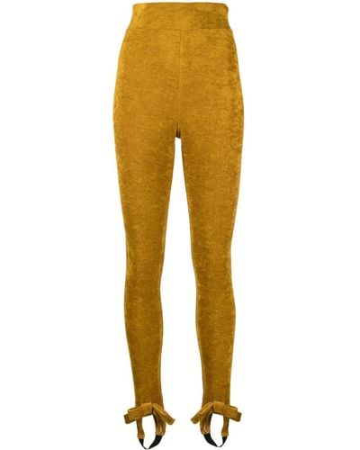 Viktor & Rolf Bow-detail Velvet Stirrup leggings - Yellow