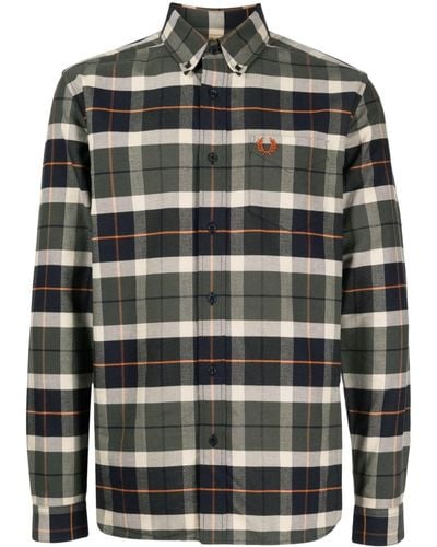 Fred Perry Logo-embroidered Check Flannel Shirt - Gray