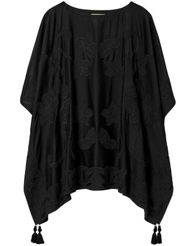 Tory Burch Floral-embroidered Beach Caftan - Black
