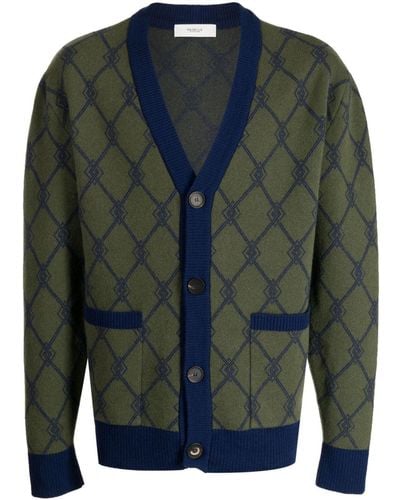 Pringle of Scotland Cardigan aus Monogramm-Jacquard - Blau