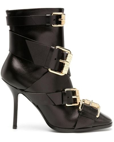 Moschino 105mm Buckle-detailing Leather Ankle Boots - Black