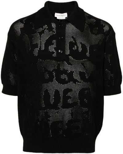 Alexander McQueen Open-knit Cotton Polo Shirt - Black