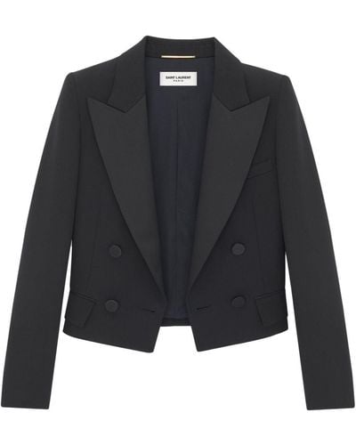 Saint Laurent Double-breasted Cropped Blazer - Black