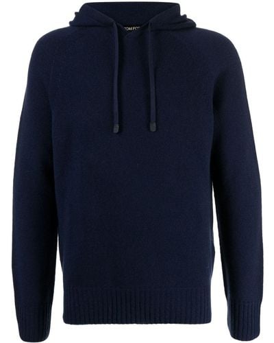 Tom Ford Drawstring Cashmere Hooded Sweater - Blue