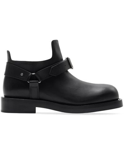 Burberry Leather Saddle Ankle Boots - Black