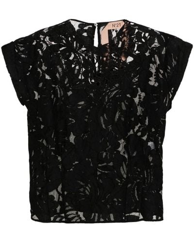 N°21 Corded-lace T-shirt - Black