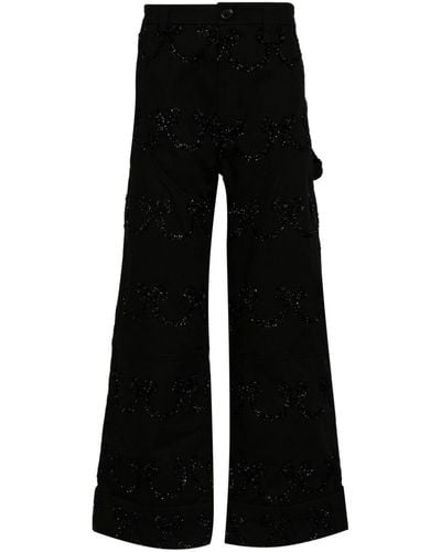 Simone Rocha Crystal-embellishment Wide-leg Cotton Trousers - Black