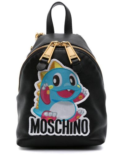 Moschino Rucksack aus Leder mit Patch-Detail - Blau