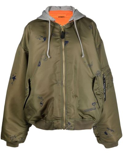 Vetements Graphic-print Hooded Bomber Jacket - Green