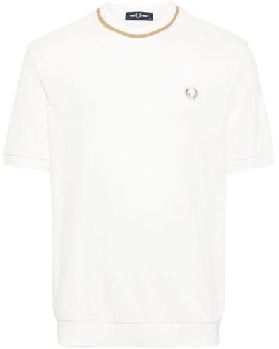 Fred Perry Piqué T-shirt Met Geborduurd Logo - Wit