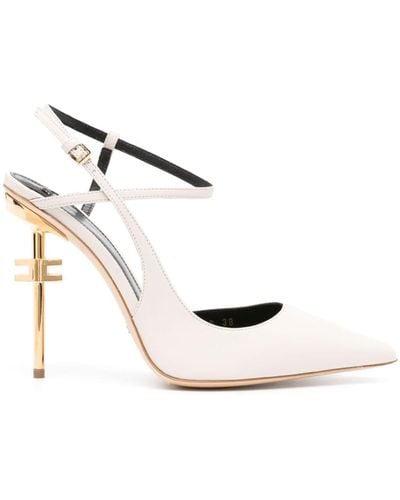 Elisabetta Franchi 115mm Slingback Leather Court Shoes - White