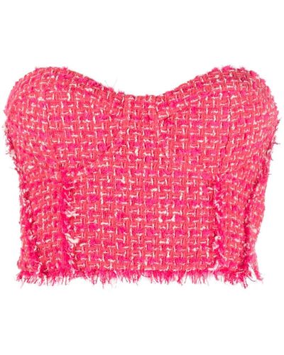 Patrizia Pepe Frayed Tweed Bustier Top - Pink