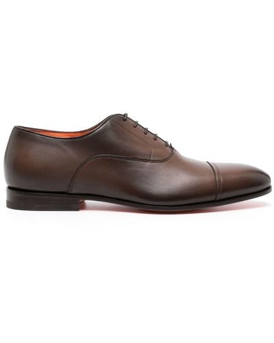 Santoni Paneled Leather Derby Shoes - Brown