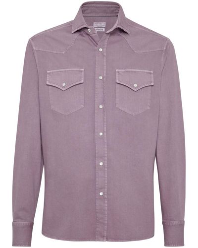 Brunello Cucinelli Spread-collar Cotton Shirt - Purple