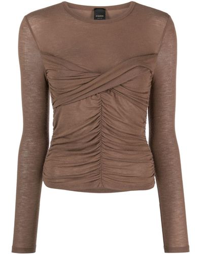 Pinko Love Birds-embroidered Ruched Top - Brown