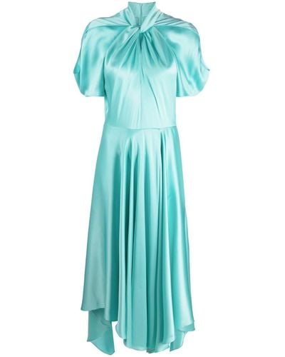 Stella McCartney Robe plissée asymétrique à dos-nu - Bleu