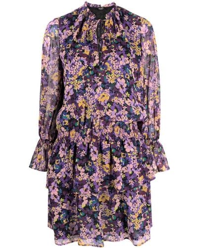 Liu Jo Floral-print Ruffled Minidress - Purple