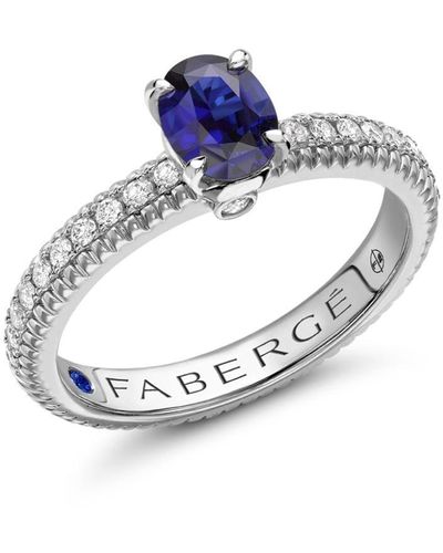 Faberge Bague en or blanc 18ct sertie de diamants et de saphirs - Bleu