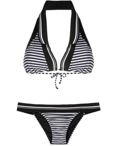 Amir Slama Striped Halterneck Bikini - Black