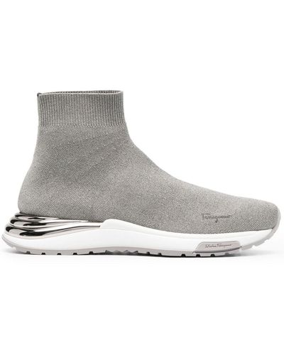 Ferragamo Logo-embroidered Sock Sneakers - Gray