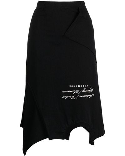 Vetements Asymmetric-hem Logo-embroidered Skirt - Black