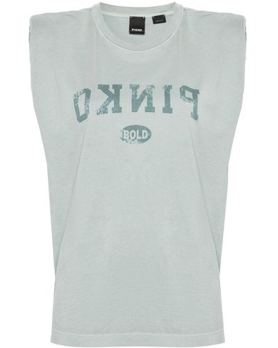 Pinko T-Shirt mit Logo-Print und Schulterpolstern - Blau