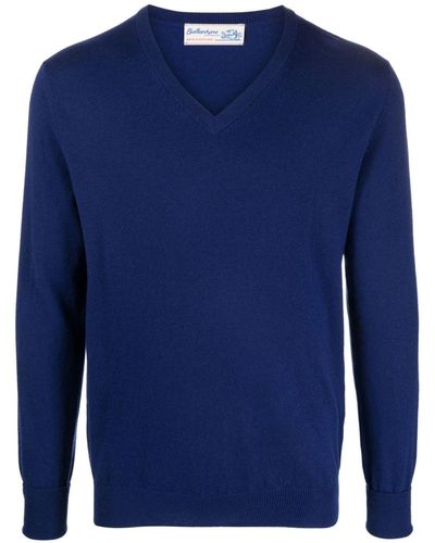 Ballantyne V-neck Cashmere Sweater - Blue