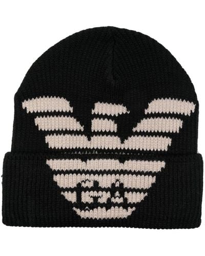 Emporio Armani Logo-intarsia Ribbed-knit Beanie - Black