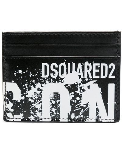 DSquared² Porte-cartes en cuir à logo imprimé - Noir