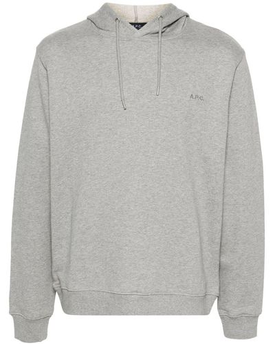 A.P.C. Logo-embroidered Cotton Hoodie - Gray