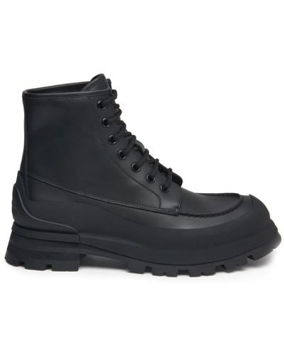 Alexander McQueen Wander Leather Lace-up Boots - Zwart