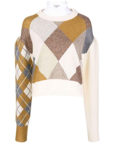 Preen By Thornton Bregazzi Drop-shoulder Panelled-knit Sweater - Brown