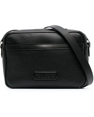 Tom Ford Logo-patch Leather Messenger Bag - Black