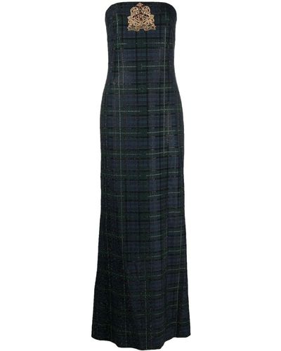 Ralph Lauren Collection Logo-embroidered Plaid-check Gown - Blue