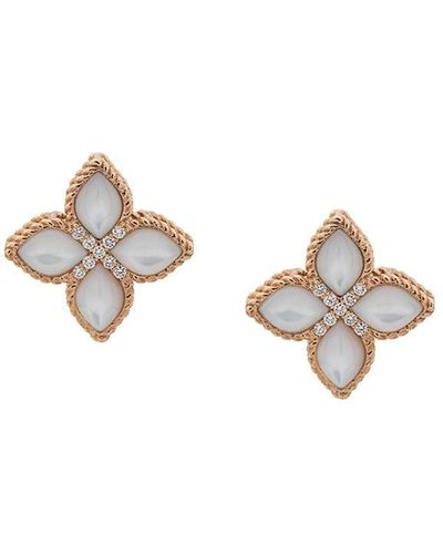 Roberto Coin 18kt Gold Princess Flower Diamond Studs Earrings - White