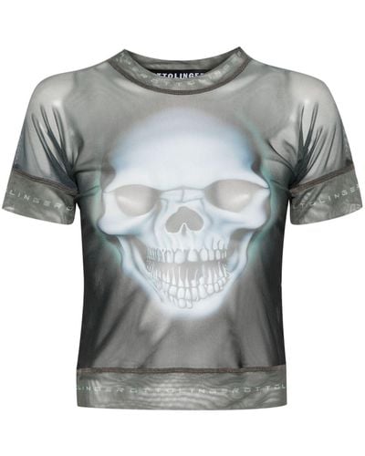 OTTOLINGER Skull-print Mesh T-shirt - Grey
