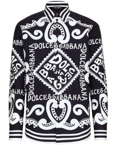 Dolce & Gabbana Popeline-Hemd mit Logo-Print - Schwarz
