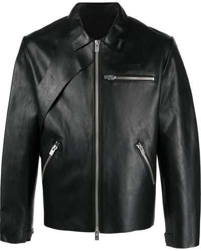 HELIOT EMIL Paneled Zipped Leather Jacket - Black