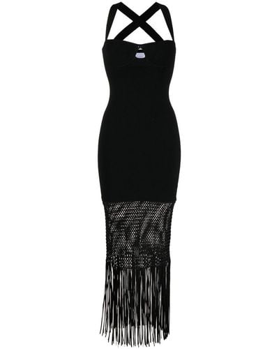Galvan London Diana Fringed Midi Dress - Black
