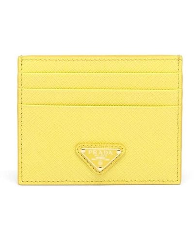 Prada Logo-plaque Saffiano Leather Cardholder - Yellow